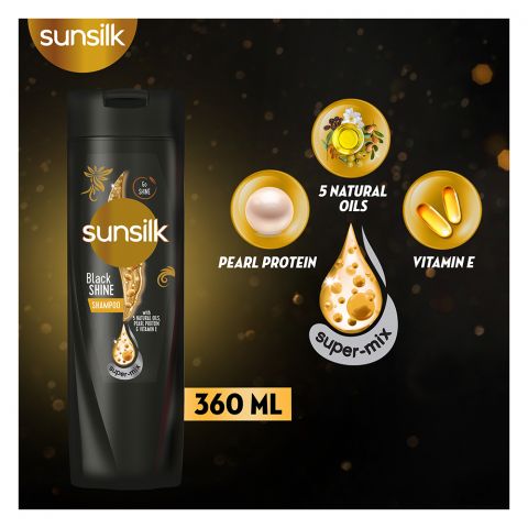 Sunsilk Black Shine 5 Naturals Oils, Pearl Protein & Vitamin E Shampoo, 360ml