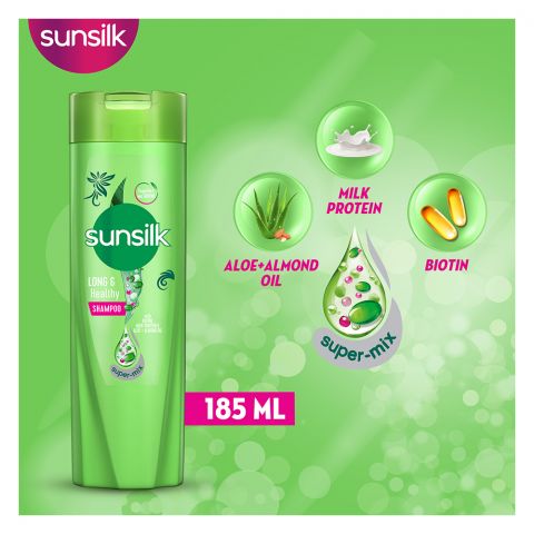 Sunsilk Long & Healthy Biotin Milk Protein & Aloe + Almond Oil Shampoo, 185ml