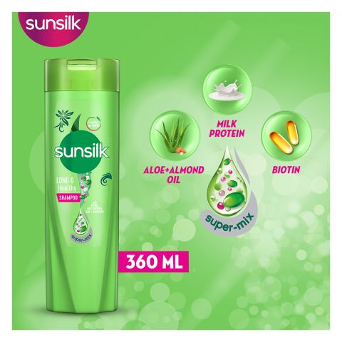 Sunsilk Long & Healthy Biotin Milk Protein & Aloe + Almond Oil Shampoo, 360ml