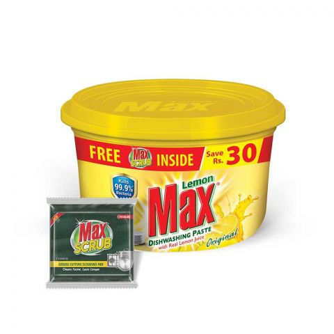 Max Lemon Dishwashing Paste Original, Yellow, With Real Lemon Juice, Tough On Grease, Soft On Hands, With Glycerin, 750g