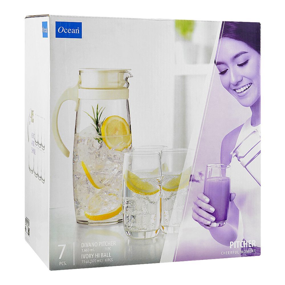 Purchase Ocean Divano Ivory Glassware Set, Glass Jug Pitcher 1660ml & 6 ...