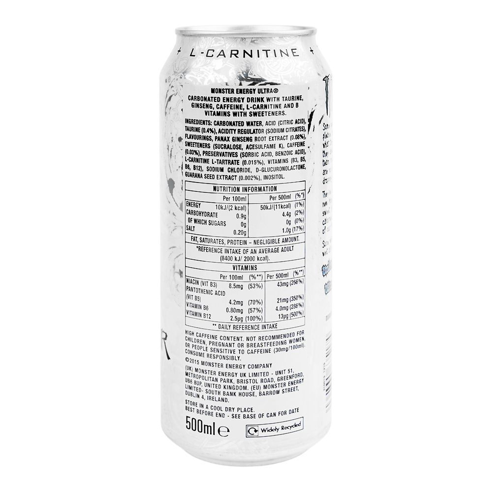 Monster Ultra White Zero Sugar Energy Drink, 500ml