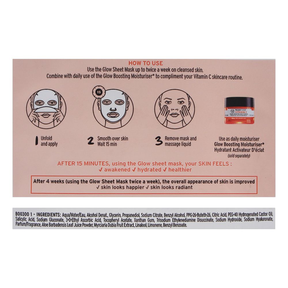 The Body Shop Vitamin C Glow Sheet Maske – Vegane Gesichtsmaske Mit Camu Camu & Bio-Aloe Vera – Für Strahlende Haut