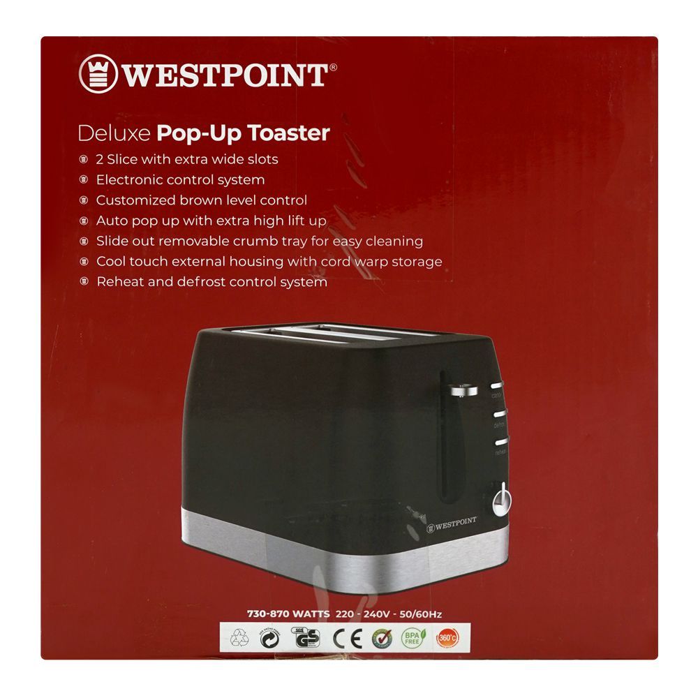 West Point 2 Slice Pop-Up Toaster, 730-870W, 220-240V, WF-2540