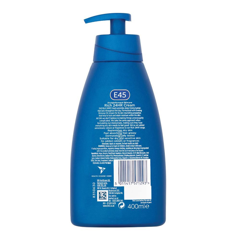 E45 Reichhaltige Feuchtigkeitscreme, 400 Ml - 24h Pflege Mit Nachtkerzenöl Für Sehr Trockene Haut