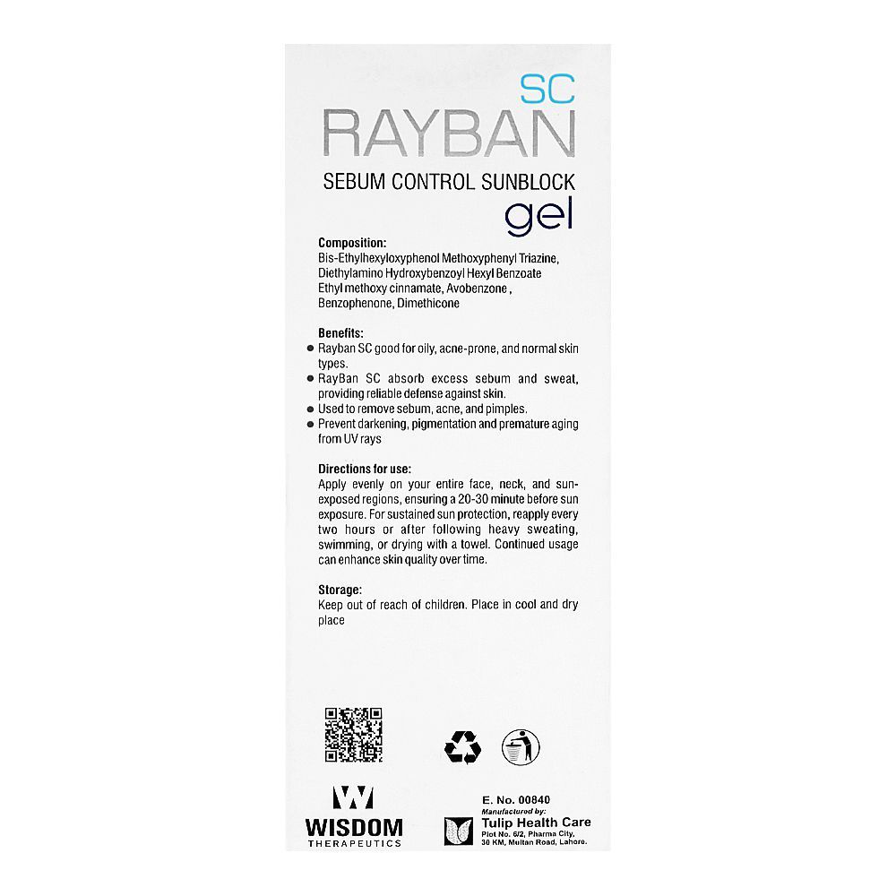 Ray-Ban Sc Sebum Control Sun Block Gel, SPF40, 30g
