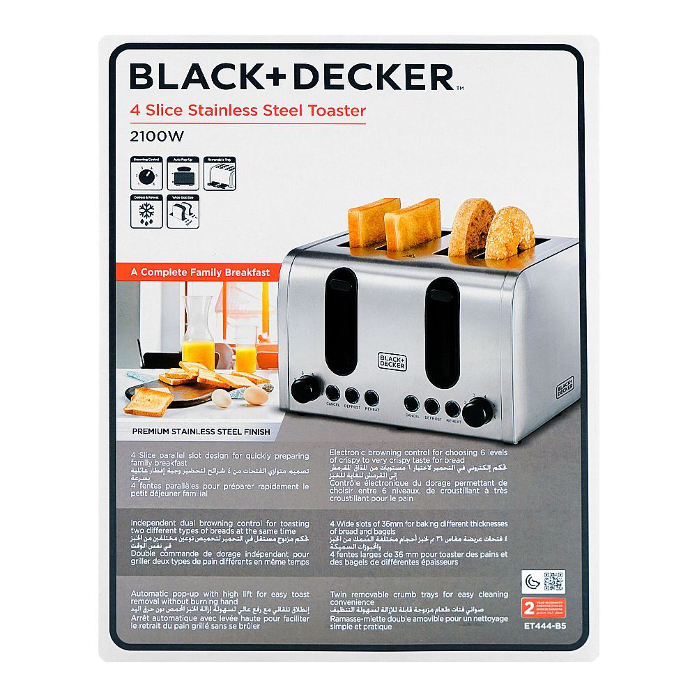 Black & Decker 4 Slice Stainless Steel Toaster, 2100W, ET444-B5