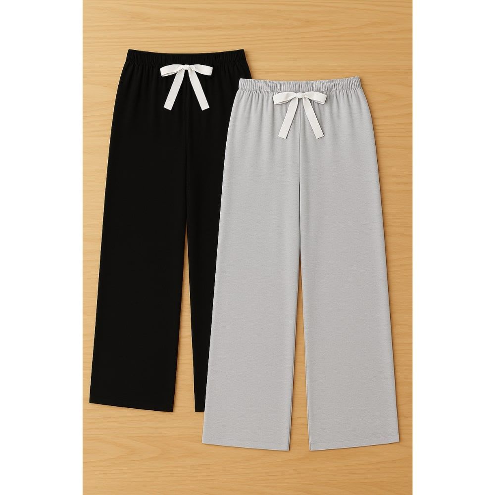 Sajiero Women's Comfy Sleep Trousers, Black & Grey, 298186, 2-Pack