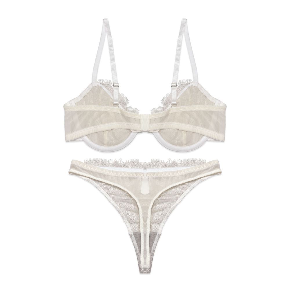 Sajiero Women's Bra Set, Lace-Net, Ivory Charm White