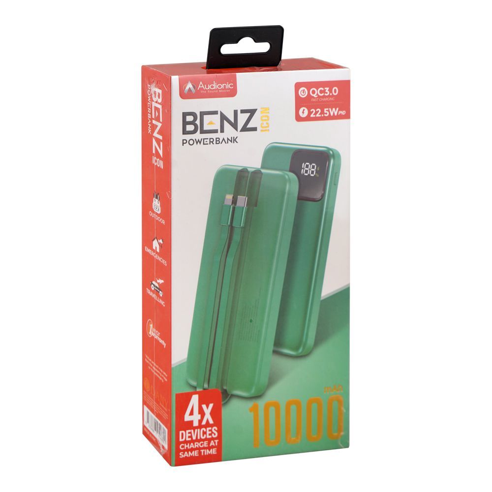 Audionic Benz Icon Power Bank, 10000mAh, 22.5W, Built-In USB-C ...