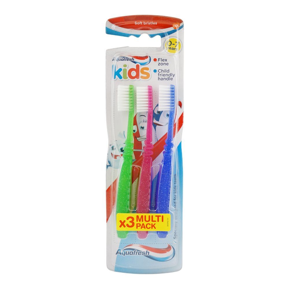 Aquafresh Kids Toothbrush, For 0-7 Years, Soft, Multi Colors, 3-Pack