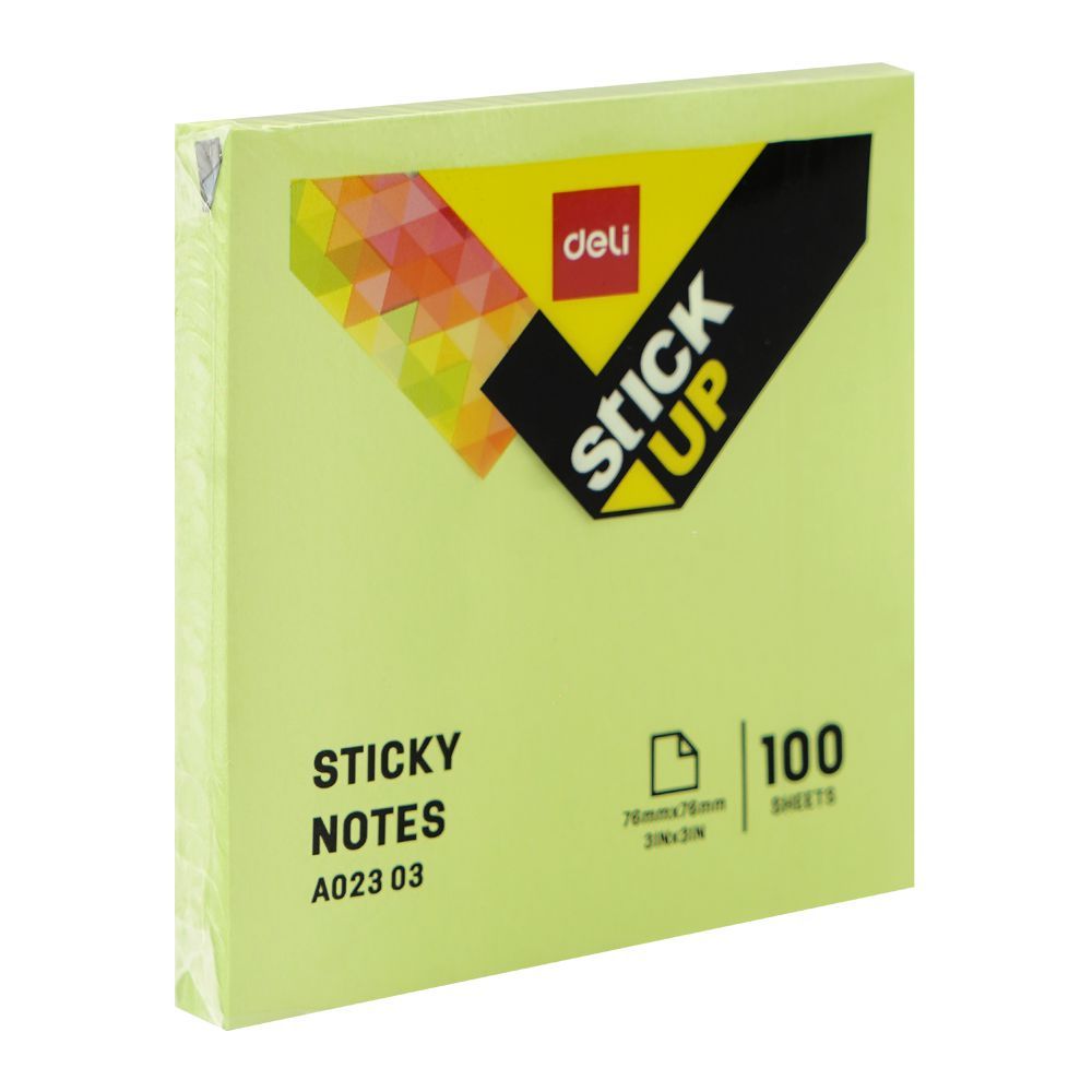 Deli Sticky Notes, Green, EA02303, 100-Sheets, 3 X 3 Inches