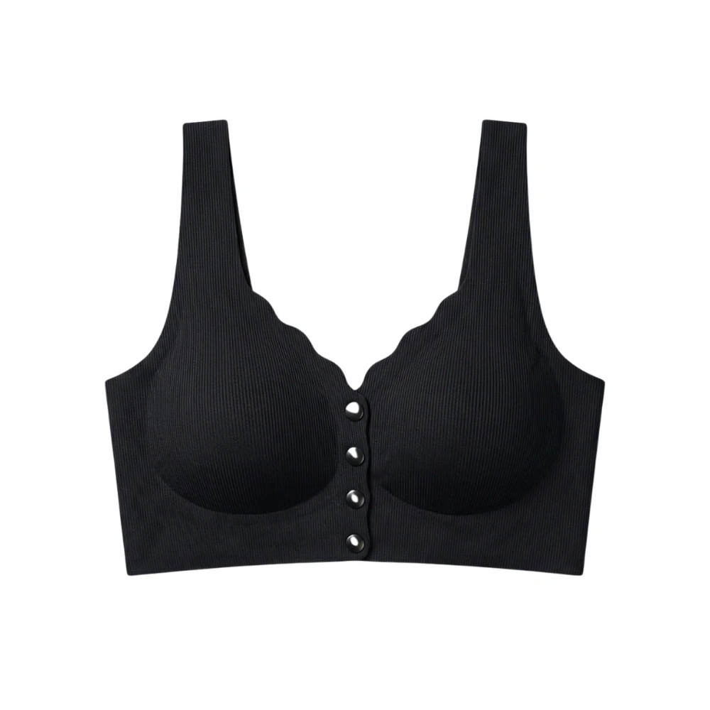 Sajiero Seamless Front Button Bra, Roselle Ribbed, Black