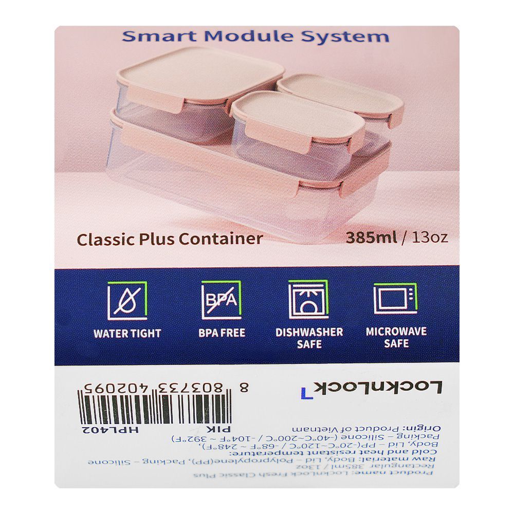 Lock & Lock Classic Plus Rectangular Container, BPA Free, 385ml ...